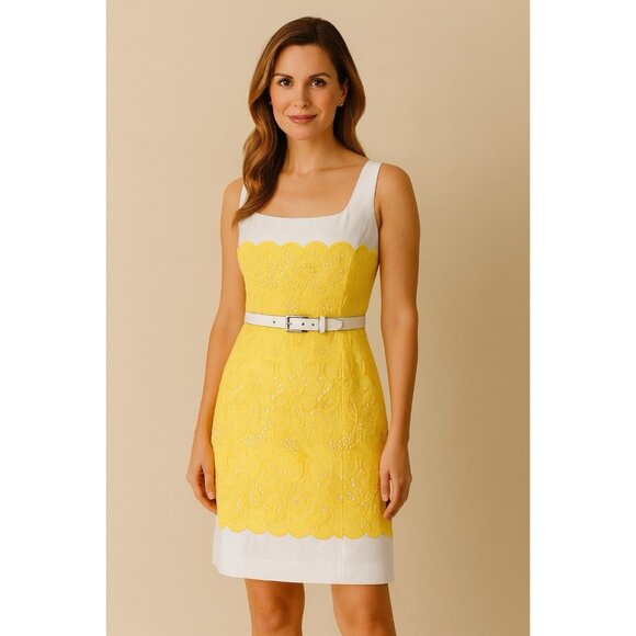 Antonio Melani Dresses & Skirts - NWT Antonio Melani Yellow Eyelet Dress Women 6 Belted Sleeveless Embroidered “Ca